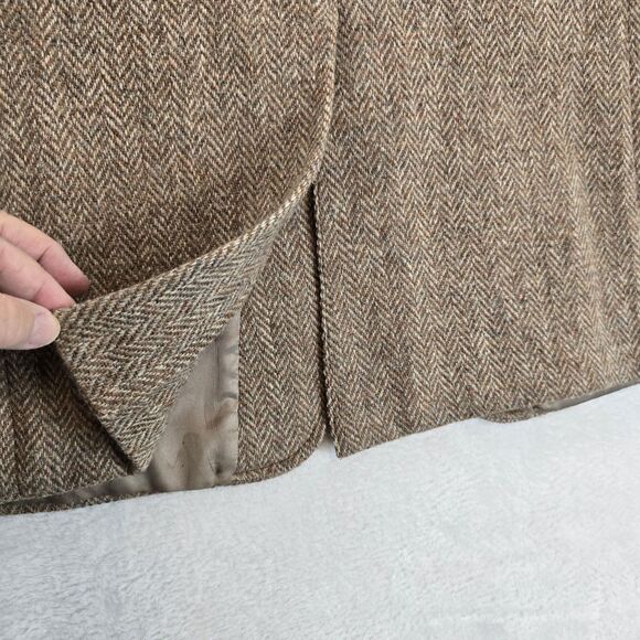 Vtg Harris Tweed Blazer Mens 42 Med Brown Herringbone Wool Jacket Unstructured - Picture 9 of 16